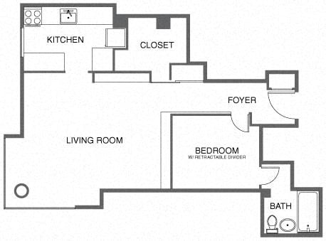Floor plan for 1 bed, 1 bath